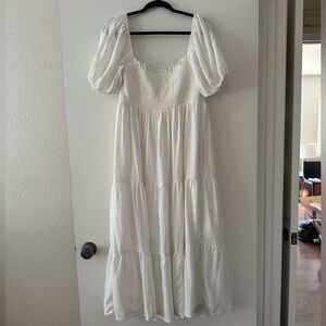 Abercrombie & Fitch Flowy Linen-Blend Midi Dress